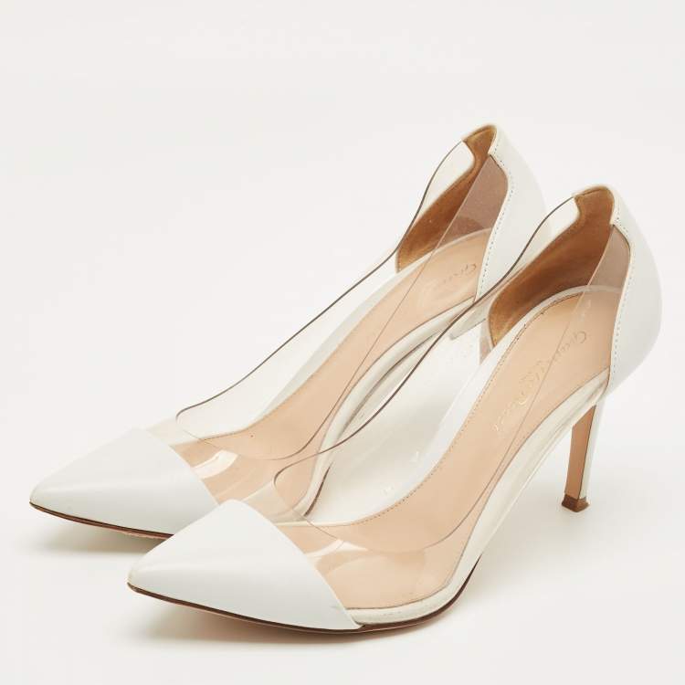 Pre Owned Gianvito Rossi White/Transparent Leather and PVC Plexi Pumps Size 38.5