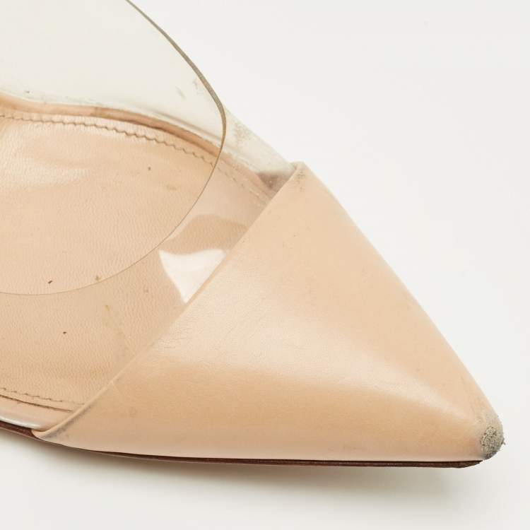 Pre Owned Gianvito Rossi Beige Leather and PVC Plexi Pointed Toe Pumps Size 39