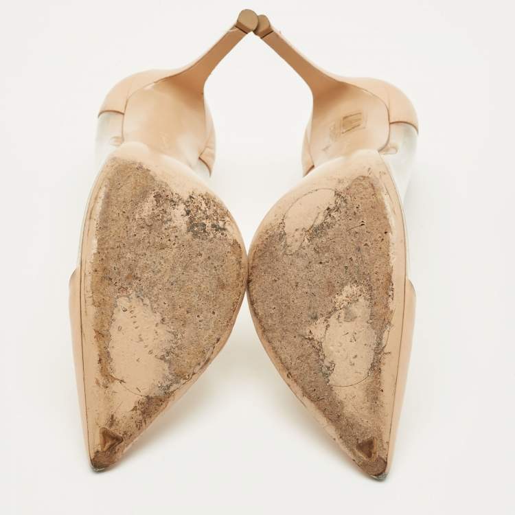 Pre Owned Gianvito Rossi Beige Leather and PVC Plexi Pointed Toe Pumps Size 39