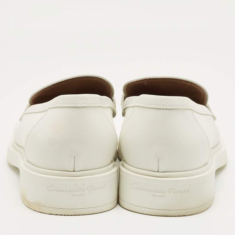 Pre Owned Gianvito Rossi White Leather Slip On Loafers  Size 41