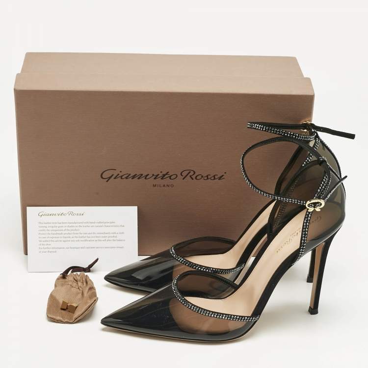 Pre Owned Gianvito Rossi Black PVC Sabin Crystal Ankle Strap Sandals Size 41