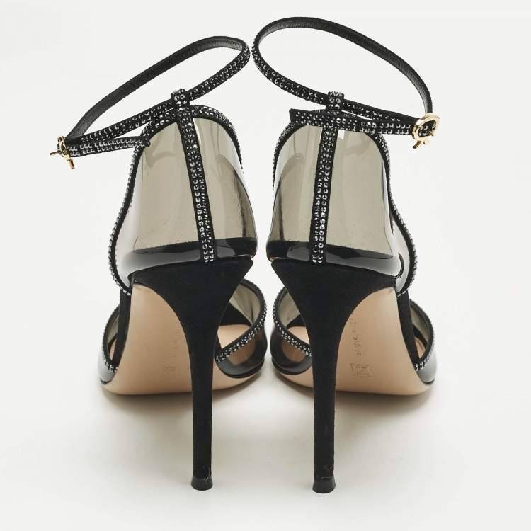 Pre Owned Gianvito Rossi Black PVC Sabin Crystal Ankle Strap Sandals Size 41