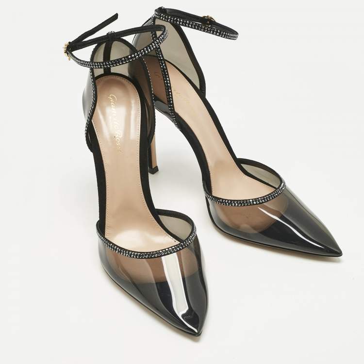 Pre Owned Gianvito Rossi Black PVC Sabin Crystal Ankle Strap Sandals Size 41