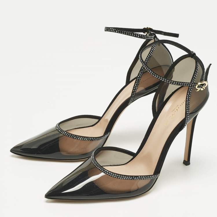 Pre Owned Gianvito Rossi Black PVC Sabin Crystal Ankle Strap Sandals Size 41