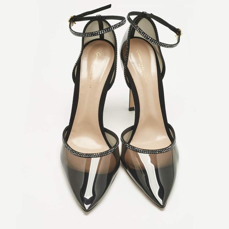 Pre Owned Gianvito Rossi Black PVC Sabin Crystal Ankle Strap Sandals Size 41