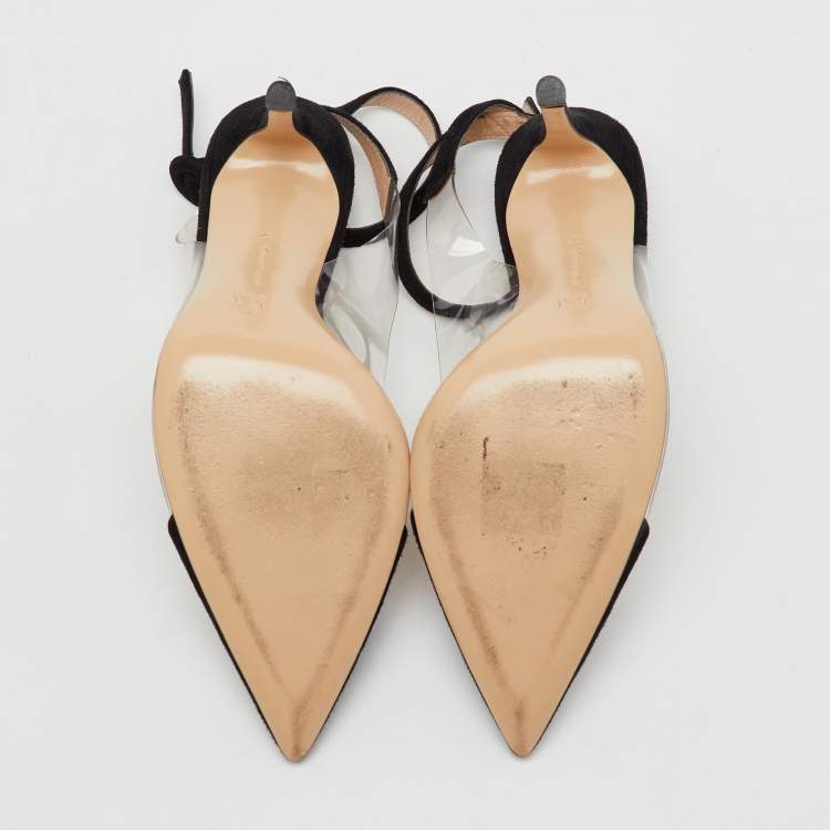 Pre Owned Gianvito Rossi Black/Transparent Suede and PVC Anise Ankle Strap Pumps Size 37