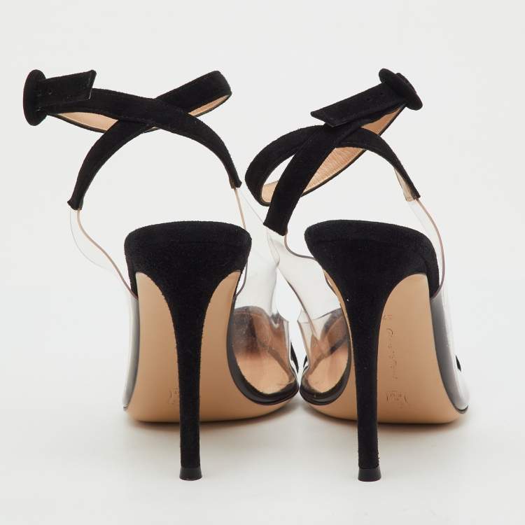 Pre Owned Gianvito Rossi Black/Transparent Suede and PVC Anise Ankle Strap Pumps Size 37