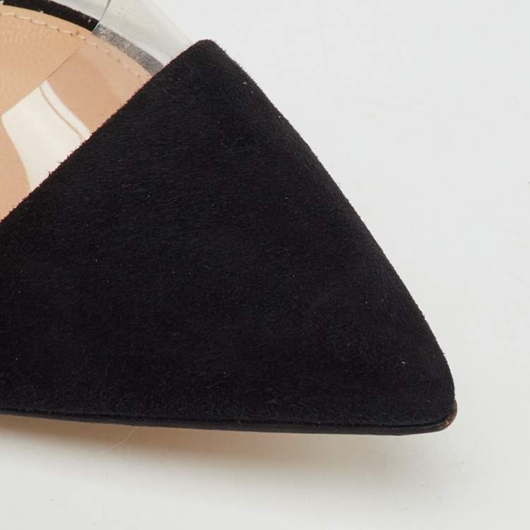 Pre Owned Gianvito Rossi Black/Transparent Suede and PVC Anise Ankle Strap Pumps Size 37