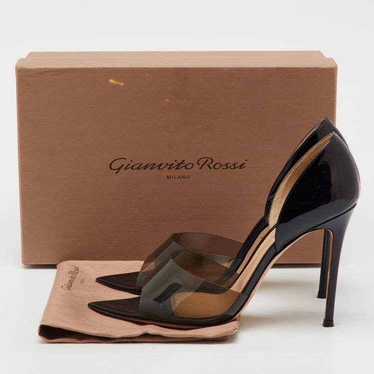 Pre Owned Gianvito Rossi Black Patent Leather and PVC Bree D'orsay Pumps Size 41.5