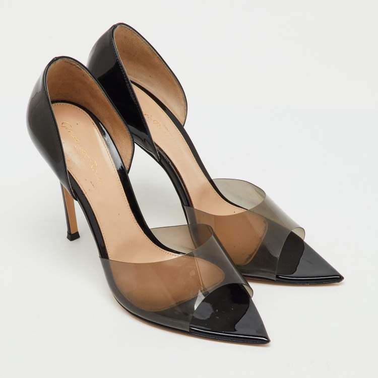 Pre Owned Gianvito Rossi Black Patent Leather and PVC Bree D'orsay Pumps Size 41.5