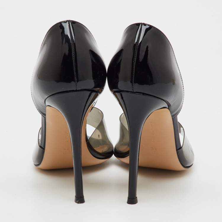 Pre Owned Gianvito Rossi Black Patent Leather and PVC Bree D'orsay Pumps Size 41.5