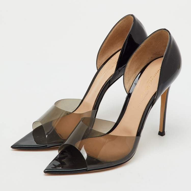 Pre Owned Gianvito Rossi Black Patent Leather and PVC Bree D'orsay Pumps Size 41.5