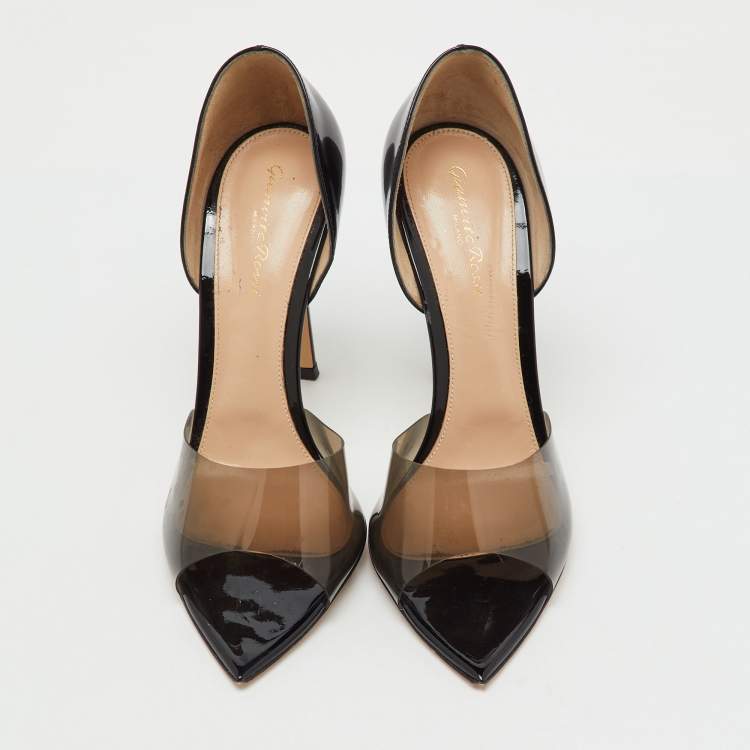 Pre Owned Gianvito Rossi Black Patent Leather and PVC Bree D'orsay Pumps Size 41.5