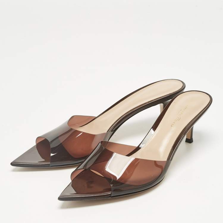 Pre Owned Gianvito Rossi Brown PVC Plexi Slide Sandals Size 39.5