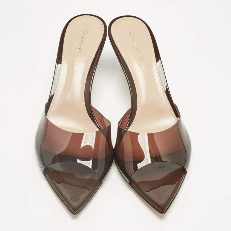 Pre Owned Gianvito Rossi Brown PVC Plexi Slide Sandals Size 39.5