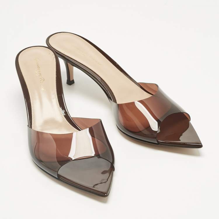 Pre Owned Gianvito Rossi Brown PVC Plexi Slide Sandals Size 39.5