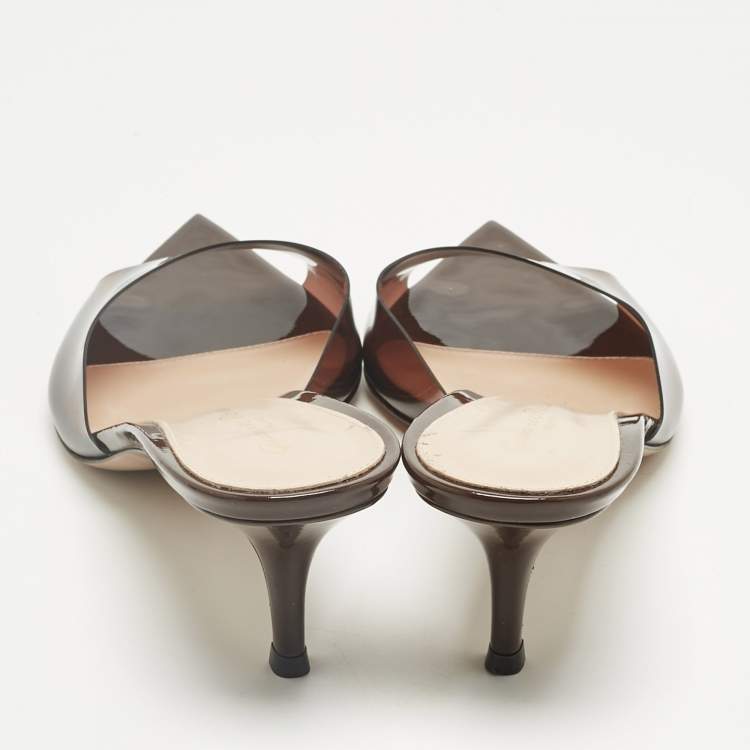 Pre Owned Gianvito Rossi Brown PVC Plexi Slide Sandals Size 39.5