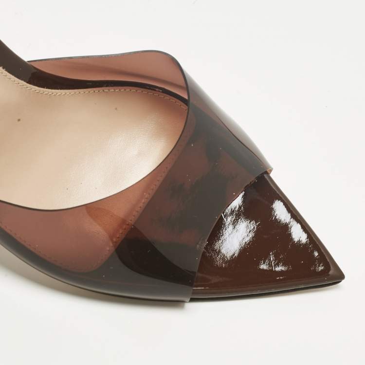 Pre Owned Gianvito Rossi Brown PVC Plexi Slide Sandals Size 39.5