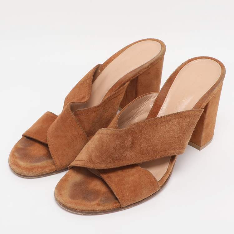 Pre Owned Gianvito Rossi Brown Suede Slide Sandals Size 38.5