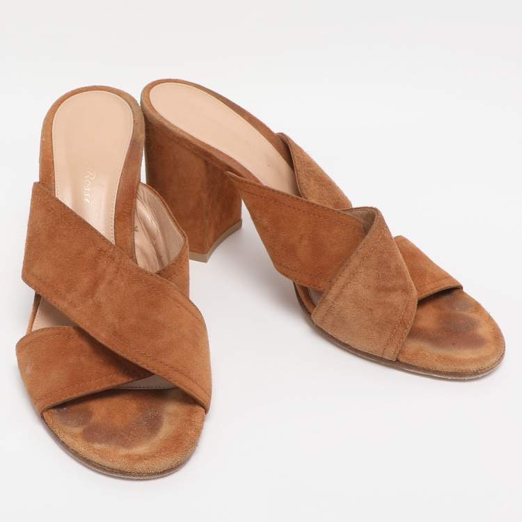 Pre Owned Gianvito Rossi Brown Suede Slide Sandals Size 38.5