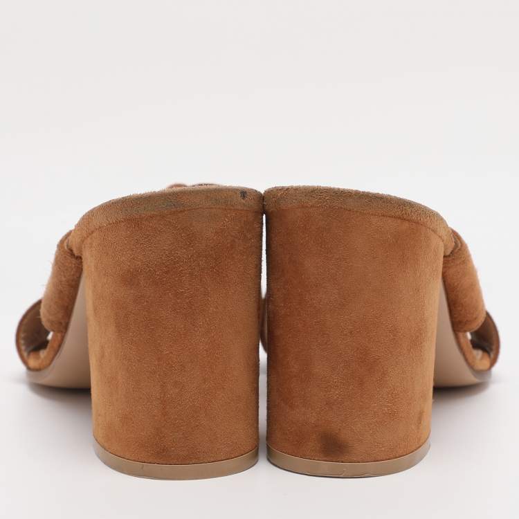 Pre Owned Gianvito Rossi Brown Suede Slide Sandals Size 38.5