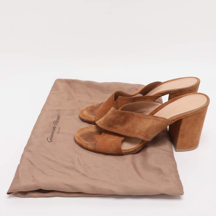 Pre Owned Gianvito Rossi Brown Suede Slide Sandals Size 38.5