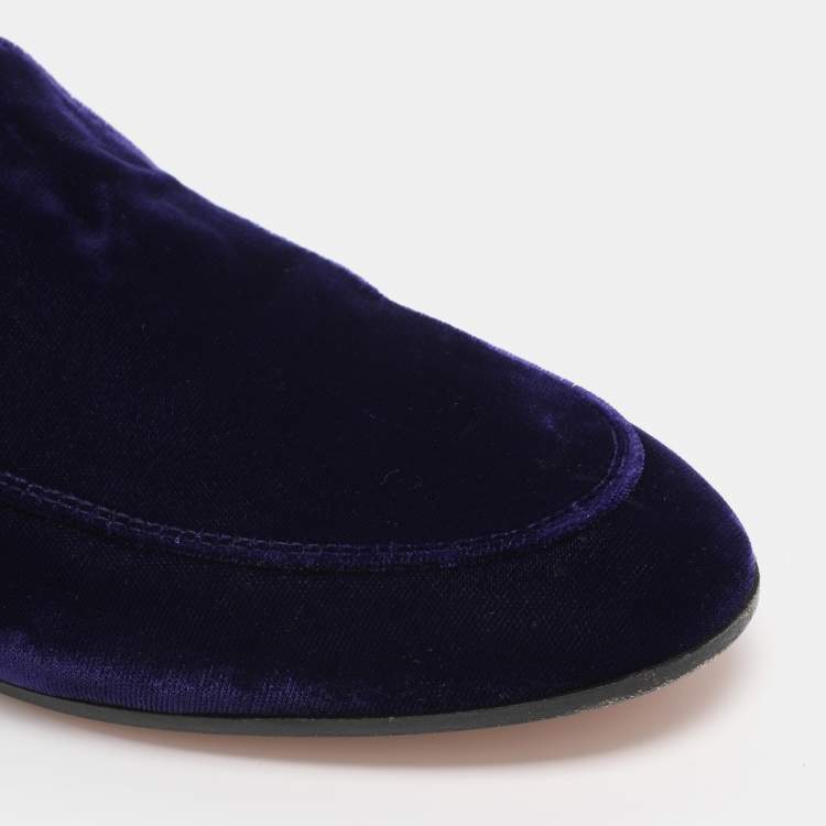 Pre Owned Gianvito Rossi Indigo Velvet Palau Flat Mules Size 38.5 