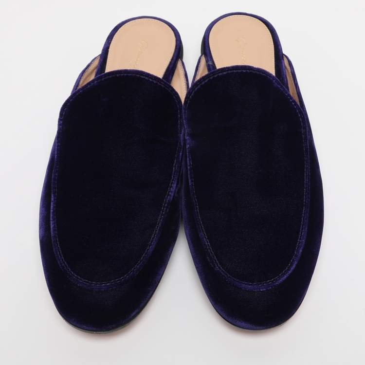 Pre Owned Gianvito Rossi Indigo Velvet Palau Flat Mules Size 38.5 