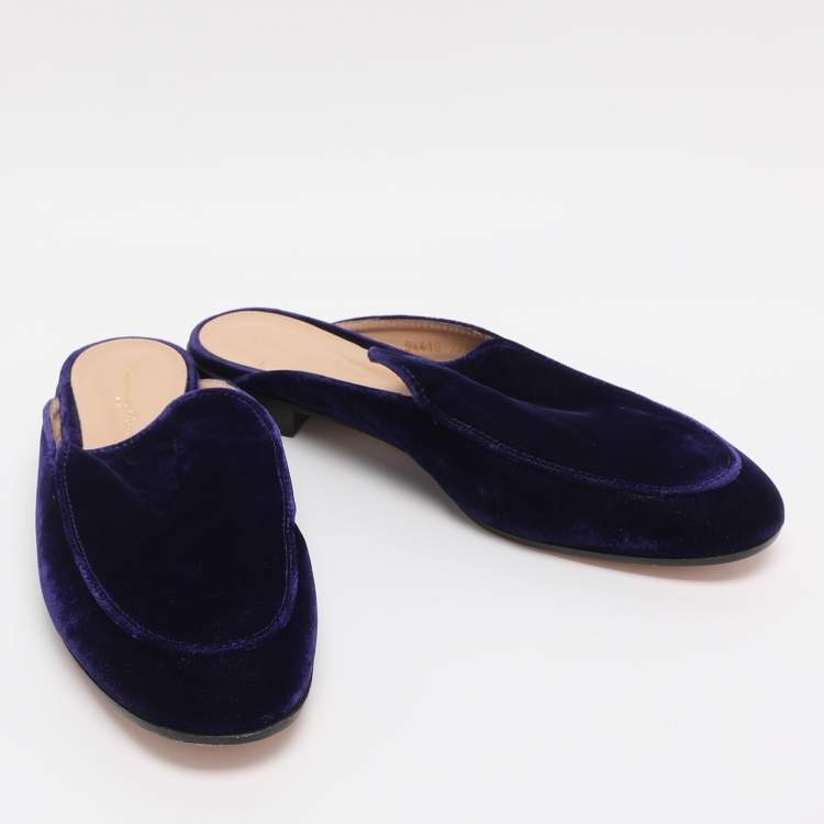Pre Owned Gianvito Rossi Indigo Velvet Palau Flat Mules Size 38.5 