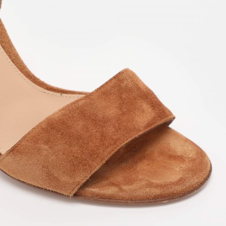 Pre Owned Gianvito Rossi Brown Suede Ankle Strap Sandals Size 38.5