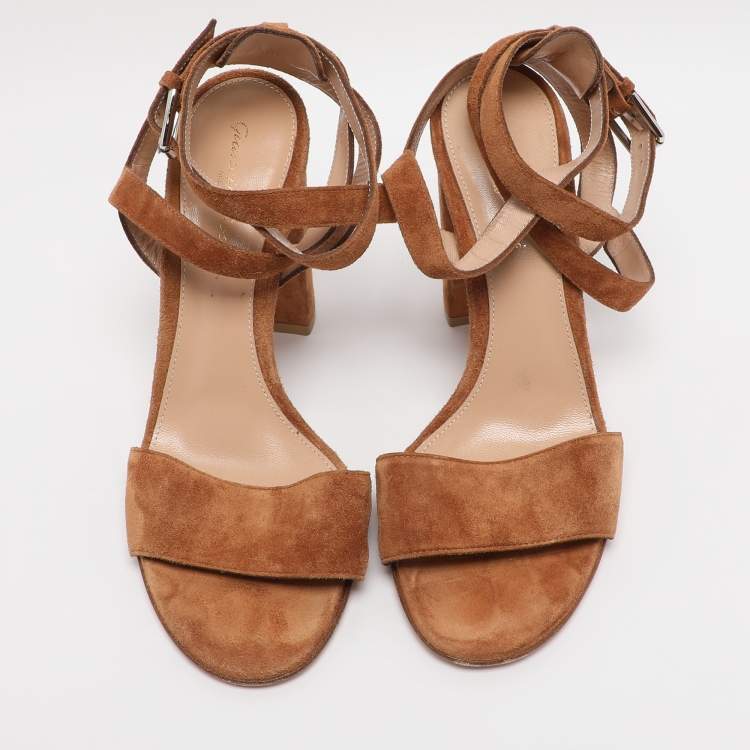 Pre Owned Gianvito Rossi Brown Suede Ankle Strap Sandals Size 38.5