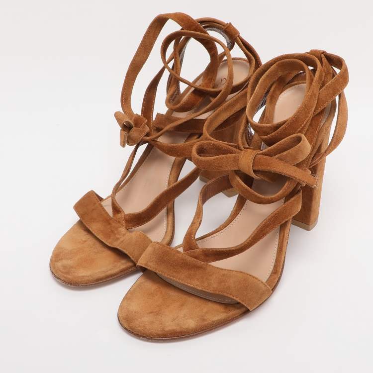 Pre Owned Gianvito Rossi Brown Suede Ankle Strap Strappy Sandals Size 39