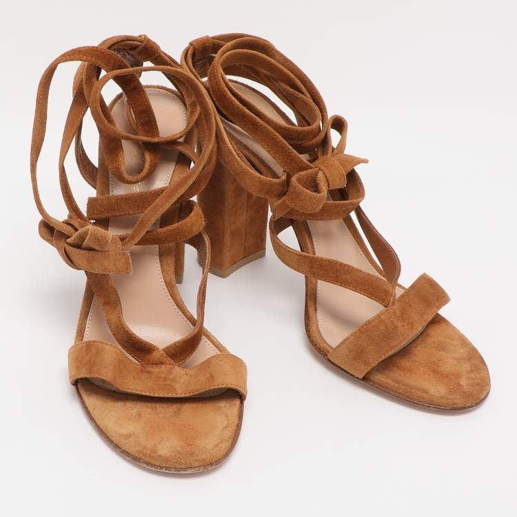 Pre Owned Gianvito Rossi Brown Suede Ankle Strap Strappy Sandals Size 39