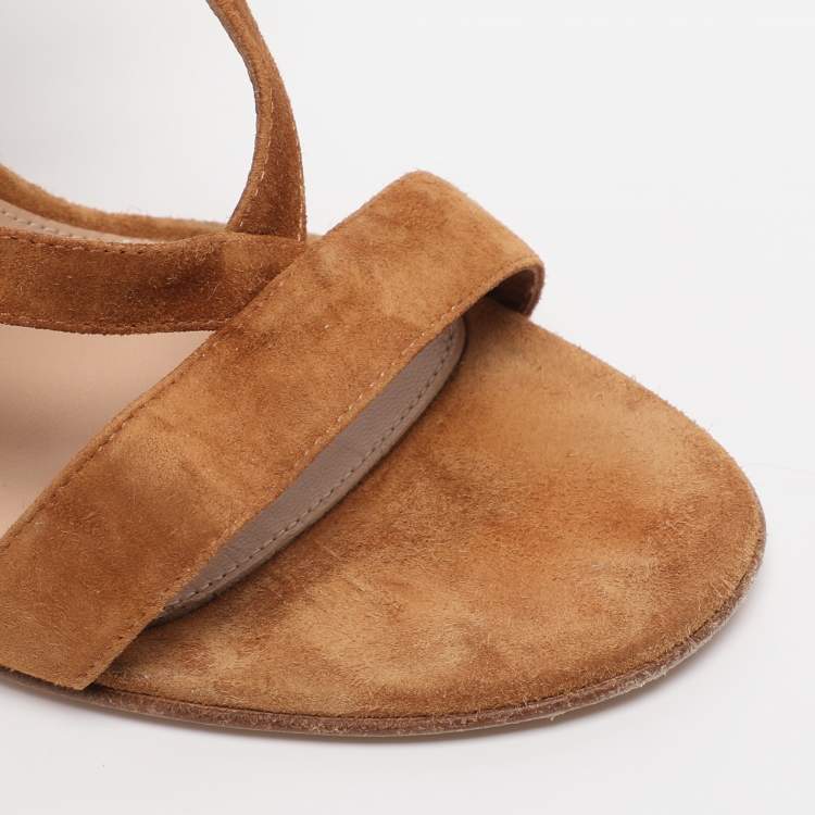 Pre Owned Gianvito Rossi Brown Suede Ankle Strap Strappy Sandals Size 39