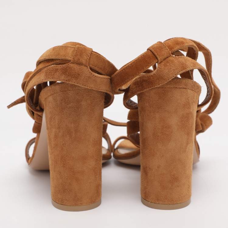 Pre Owned Gianvito Rossi Brown Suede Ankle Strap Strappy Sandals Size 39