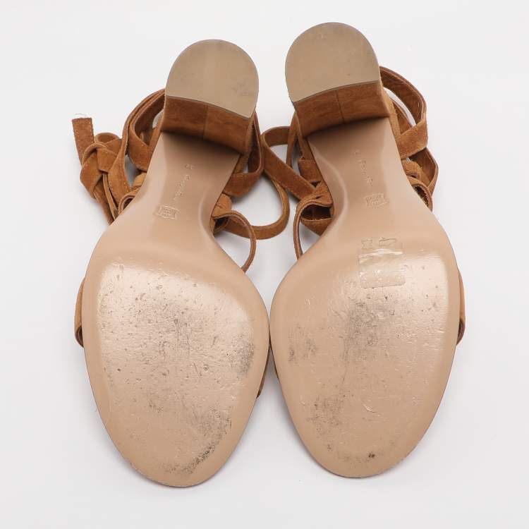 Pre Owned Gianvito Rossi Brown Suede Ankle Strap Strappy Sandals Size 39