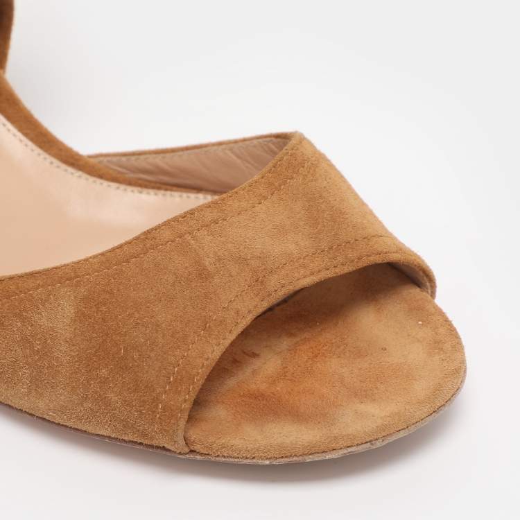 Pre Owned Gianvito Rossi Brown Suede Ankle Wrap Sandals Size 38.5