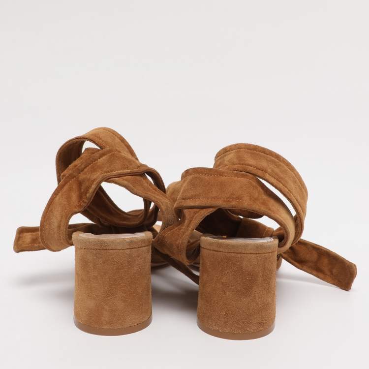 Pre Owned Gianvito Rossi Brown Suede Ankle Wrap Sandals Size 38.5