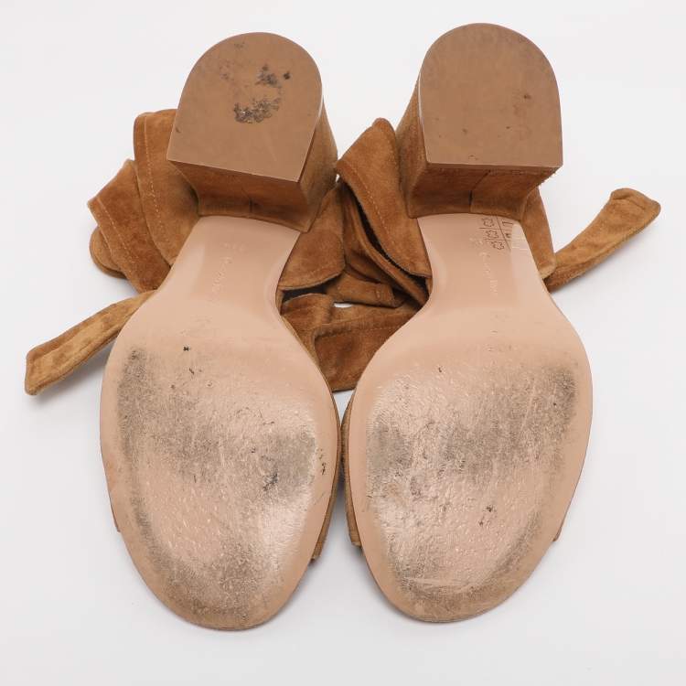 Pre Owned Gianvito Rossi Brown Suede Ankle Wrap Sandals Size 38.5