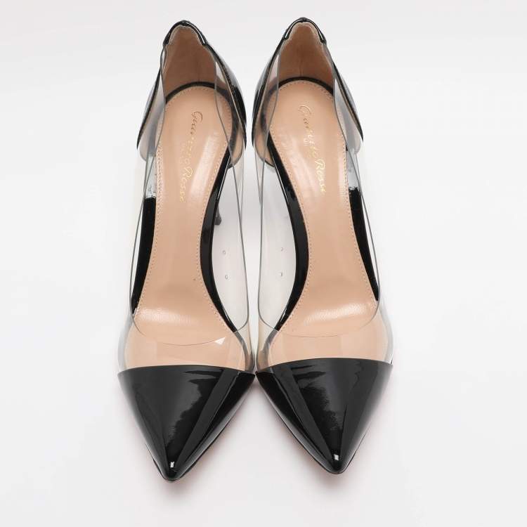 Pre Owned Gianvito Rossi Black Patent Leather and PVC Plexi Pumps Size 38