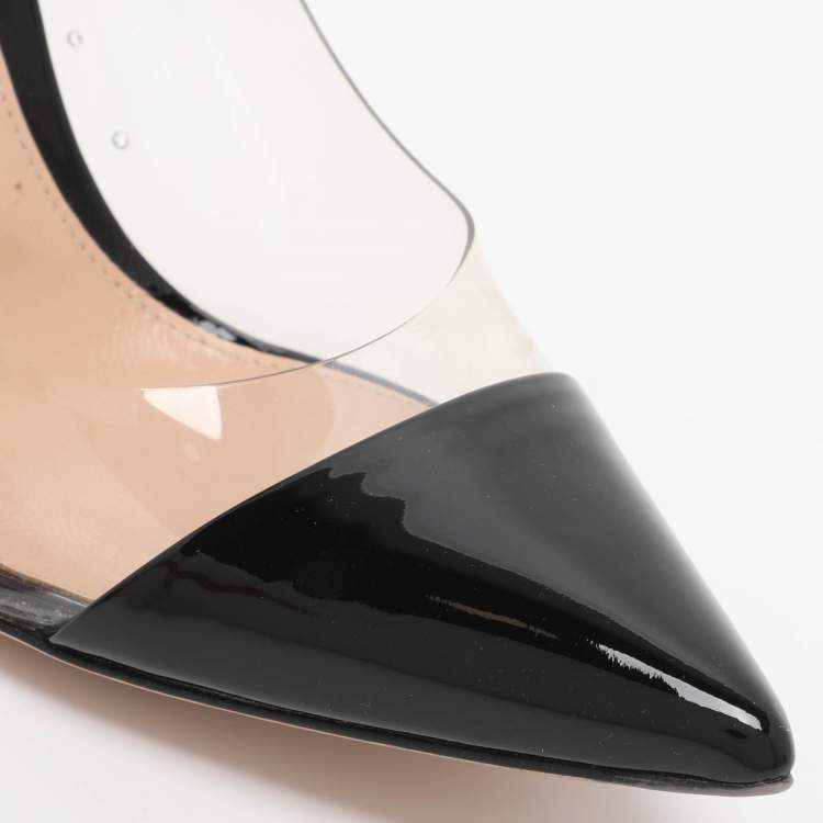 Pre Owned Gianvito Rossi Black Patent Leather and PVC Plexi Pumps Size 38