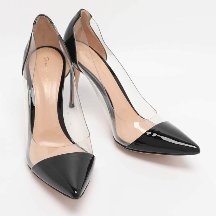 Pre Owned Gianvito Rossi Black Patent Leather and PVC Plexi Pumps Size 38