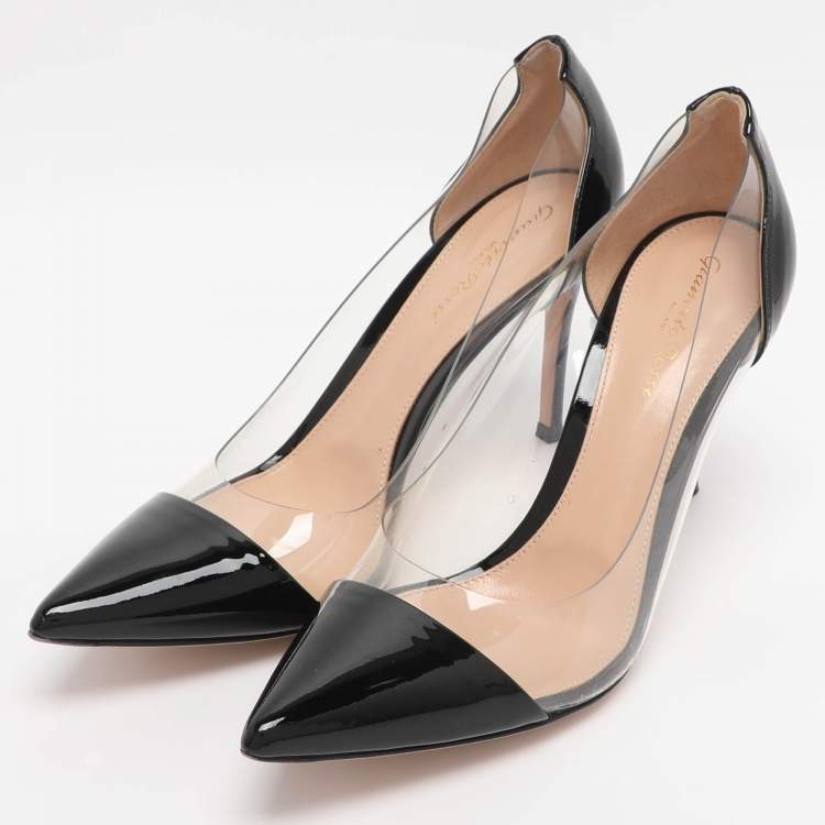Pre Owned Gianvito Rossi Black Patent Leather and PVC Plexi Pumps Size 38