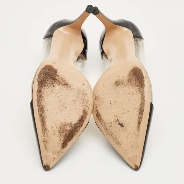 Pre Owned Gianvito Rossi Black/Transparent Patent Leather and PVC Plexi Pumps Size 36.5