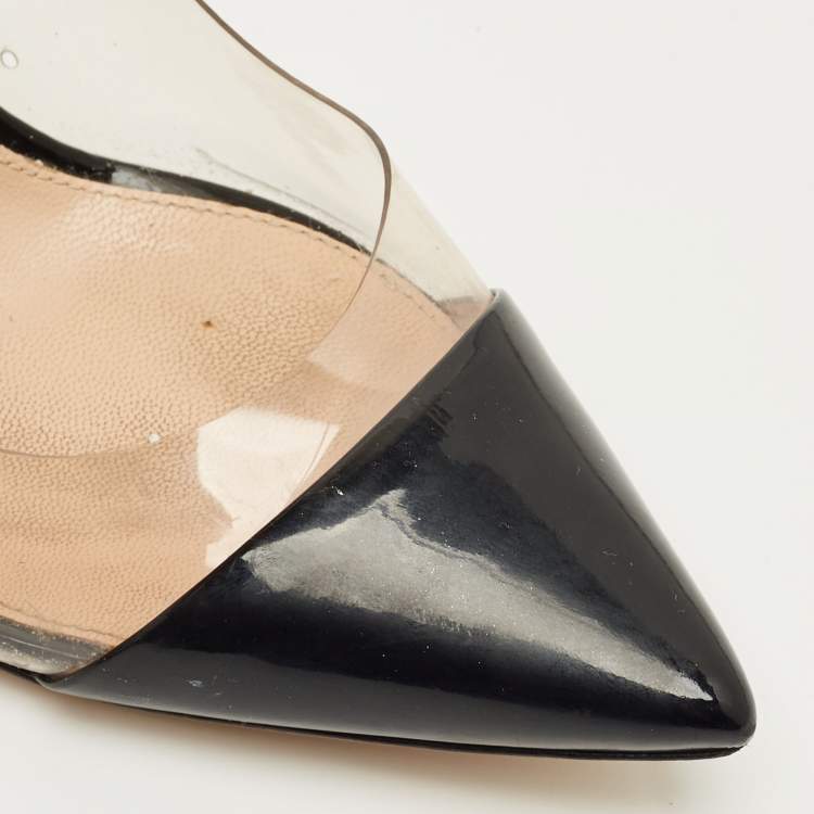 Pre Owned Gianvito Rossi Black/Transparent Patent Leather and PVC Plexi Pumps Size 36.5