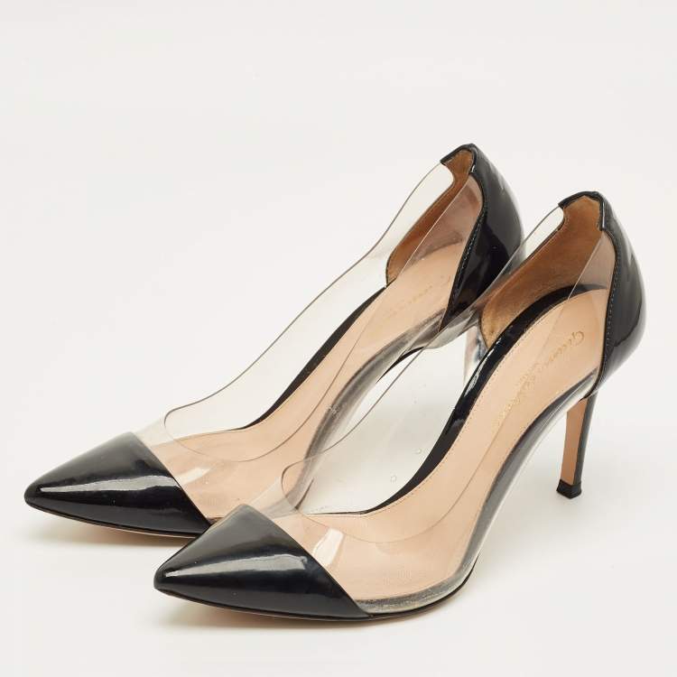 Pre Owned Gianvito Rossi Black/Transparent Patent Leather and PVC Plexi Pumps Size 36.5