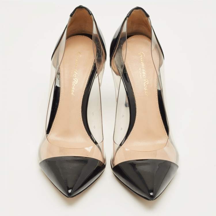 Pre Owned Gianvito Rossi Black/Transparent Patent Leather and PVC Plexi Pumps Size 36.5