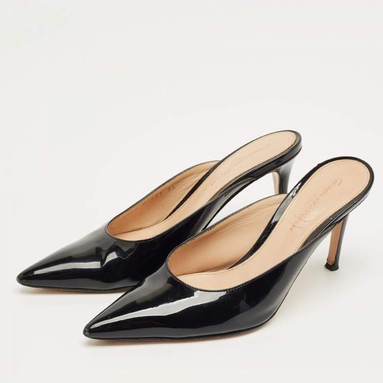 Pre Owned Gianvito Rossi Black Patent Plexi Mules Size 36