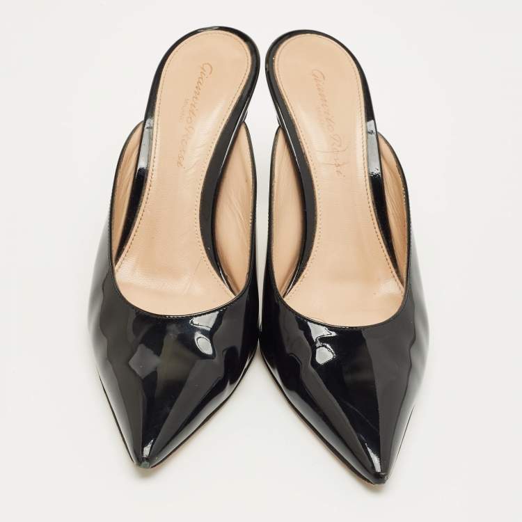 Pre Owned Gianvito Rossi Black Patent Plexi Mules Size 36
