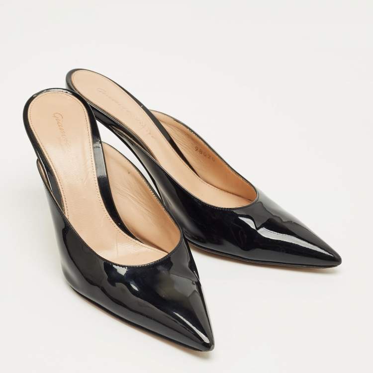 Pre Owned Gianvito Rossi Black Patent Plexi Mules Size 36
